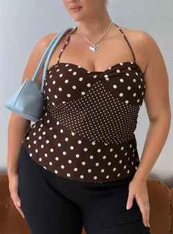 Marguerite Halter Top Brown Polka Curve