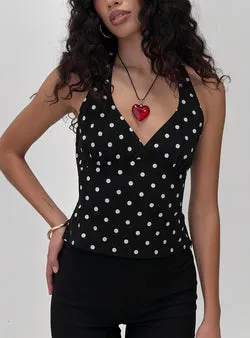 Alter Of Love Halter Top Black Polka
