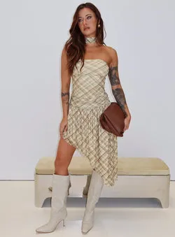 Cambria Strapless Scarf Midi Dress Yellow Check