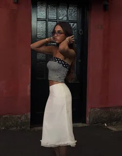Rosette Frill Midi Skirt Cream