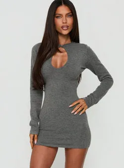 Pip Long Sleeve Keyhole Mini Dress Dark Grey Marle