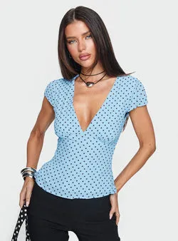 Dalanna Cap Sleeve Top Blue Polka