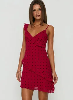 Our Love Frill Detail Mini Dress Red Polka Dot