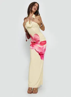 Raleina Halter Cowl Neck Maxi Dress Lemon Floral