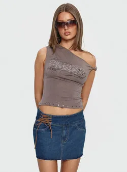 Indie Tie Up Mini Skirt Mid Wash