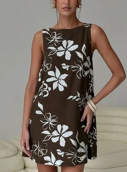 We Could Go Mini Dress Brown Floral
