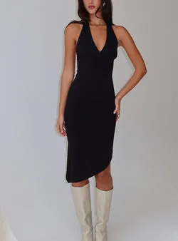 Whimsy Asymmetrical Midi Dress Black