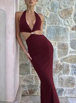 Idella Halter Cut Out Maxi Dress Plum