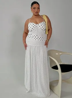 Marguerite Halter Maxi Dress White Polka Curve