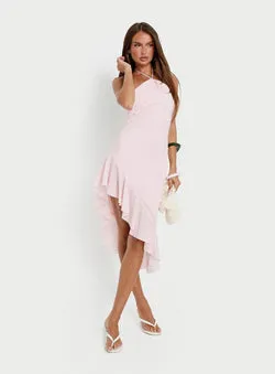 Anakaia Halter Asymmetrical Midi Dress Pink