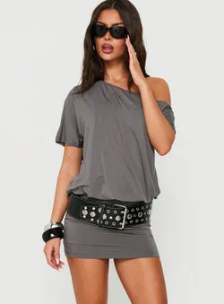 Jamelle Off Shoulder Mini Dress Slate