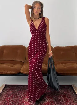 Nellie Maxi Dress Burgundy Polka Dot