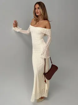 Perdita Long Sleeve Lace Maxi Dress Cream