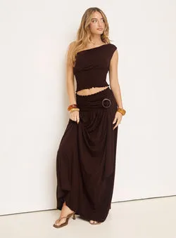 Full Orbit Shirred Maxi Skirt Chocolate Brown