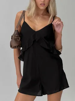 Diamonds Dancing Ruffle Detail Playsuit Black