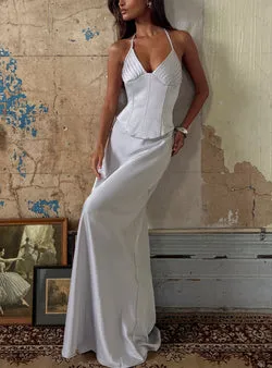 Devotedness Satin Corset Maxi Dress Silver