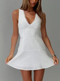 Splashy Lace Trim Mini Dress White