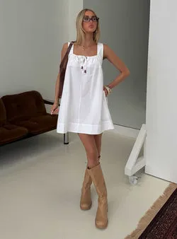 Barbel Square Neck Tie Detail Mini Dress White