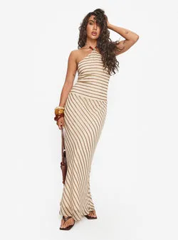 Tropeza Beaded Halter Maxi Dress Multi Stripe