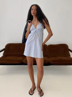 Jannine V Neck Mini Dress Blue Stripe