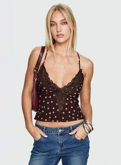 Call My Lover Lace Cami Top Brown Polka