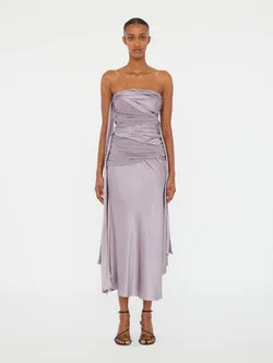 Knotted Silk Gather Midi Dress