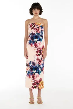 Scattered Floral Strapless Dress