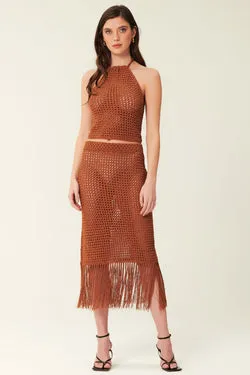 Helen Crochet Fringe Skirt - Russet