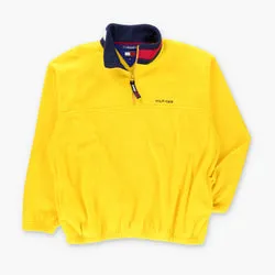Vintage TOMMY HILFIGER Flag Logo 1/4 Zip Yellow Fleece Sweatshirt (XL-XXL)