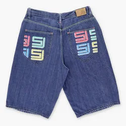 Vintage SEAN JOHN Y2K Colourful Stitching Jorts Denim Jean Shorts (34)