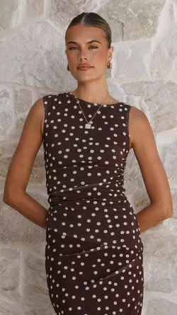 Leighton Top - Chocolate/White Polka Dot