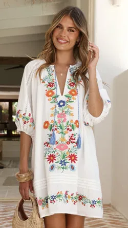 Caralynn Mini Dress - White Embroidery