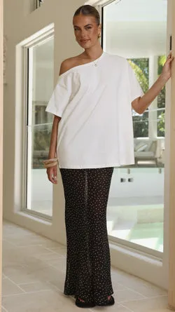 Elena Top and Maxi Skirt Set - White/Black Polka