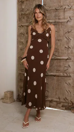 Jianna Maxi Dress - Chocolate/Cream Polka Dot