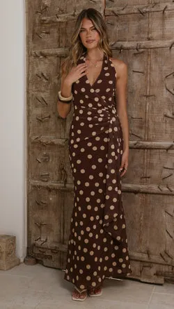 Maylah Maxi Dress - Chocolate/Cream Polka Dot