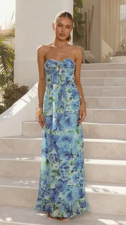 Malita Maxi Dress - Blue Floral