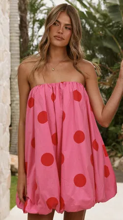 Everly Strapless Mini Dress - Pink/Red Polka