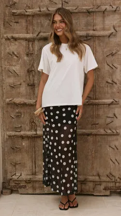 Onella Semi Sheer Maxi Skirt - Black/White Polka Dot