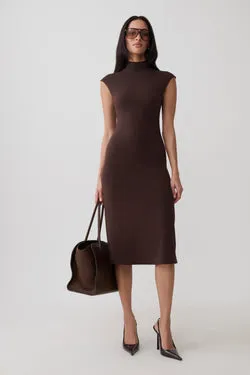 Noelle Sleeveless Roll Neck Midi Dress - Dark Chocolate