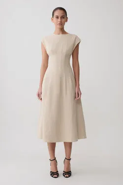Zinia Linen Cap Sleeve Midi Dress - Natural