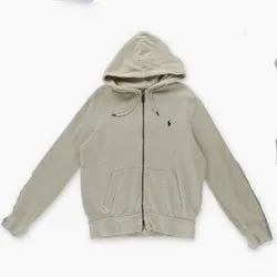 Vintage RALPH LAUREN POLO Cream Hooded Full Zip Knit Jumper (M)