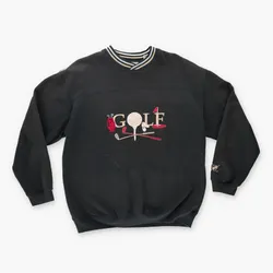 Vintage JOHN ASHFORD GOLF Embroidered Striped Collar Sweatshirt (M)