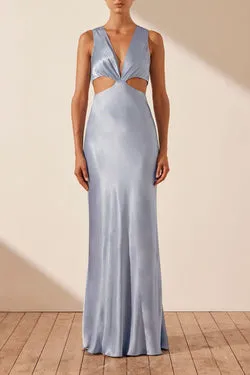 LA LUNE PLUNGED CUT OUT MAXI DRESS - POWDER BLUE