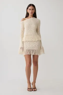 Tabitha Fringe Knit Mini Skirt - Cream