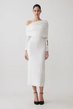 Corinna Modal One Shoulder Midi Dress - White