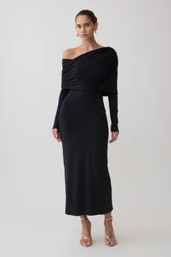 Corinna Modal One Shoulder Midi Dress - Black