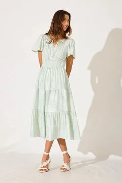 Palm Springs Midi Dress In Pale Green And White Stripe