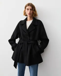 THE DOUBLE FACED TRENCH JACKET - BLACK