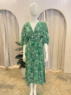 Scanlan Theodore Green Silk Floral Midi Dress - Size 8