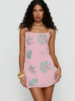 Darcey Beaded Mini Dress Pink